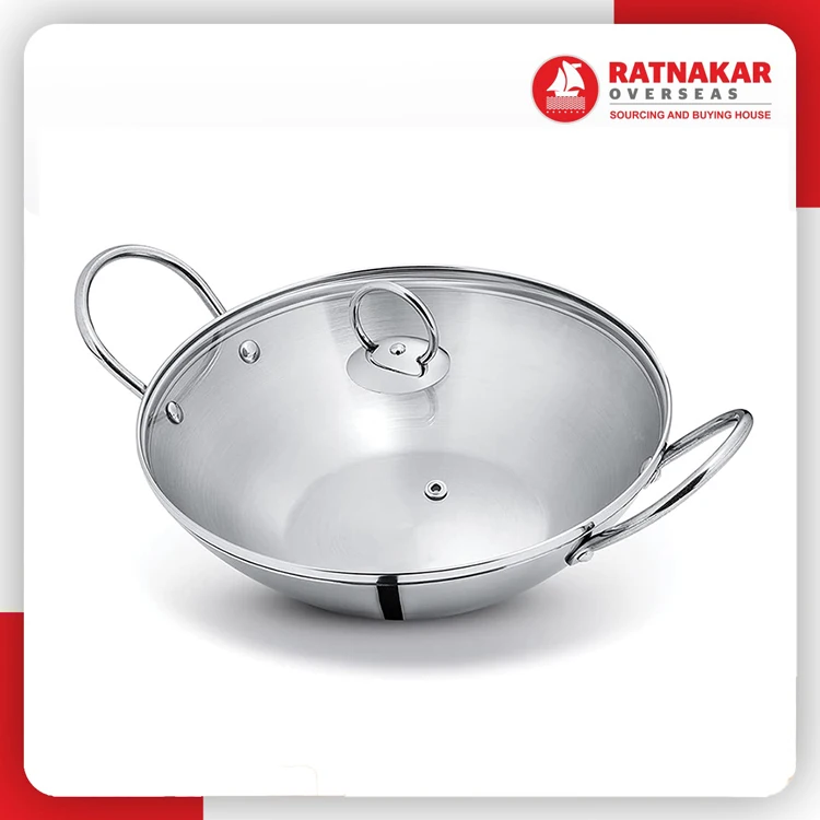 2024 New arrival Kitchen Kadai Set Induction Bottom Non Stick Stainless Steel Kadhai Cookware Sets Steel Lid All-season 1000pcs