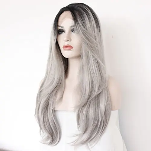 Front Lace Wigs Grey Color Natural Human Hair Wig from India On Sale