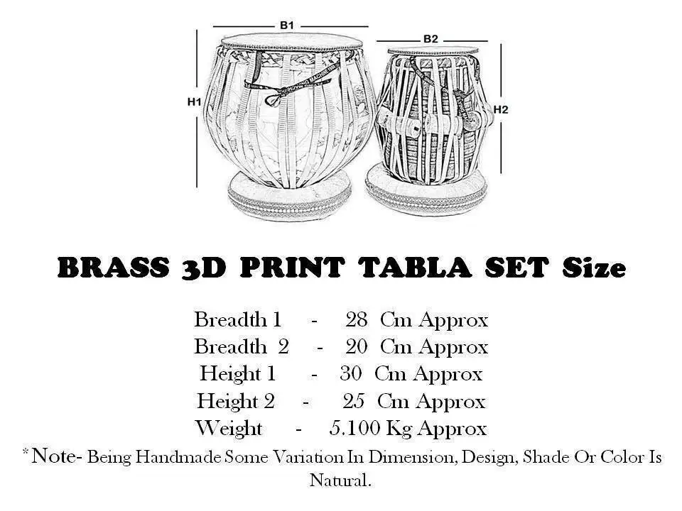 Professional High Quality Sound Musical Instrument Brass 3D Print Classical Tabla Set With Bag
