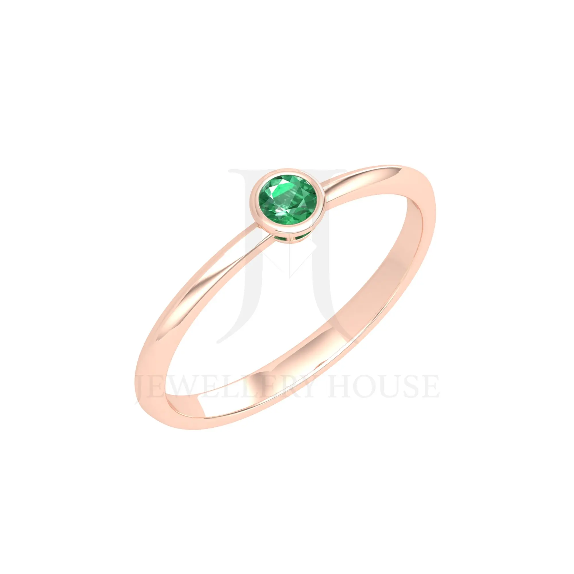 Trendy Natural Emerald Solitaire Ring Stacking Minimalist Round Gemstone Rings Classic For Women For Office Wear 14 K Gold H-VS