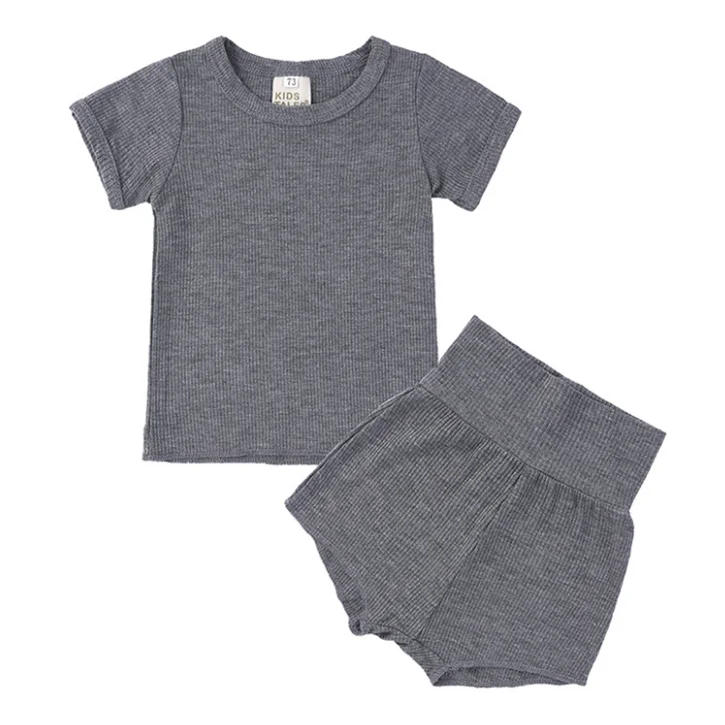 
2021 summer Kids Tales new baby clothing set soft rib cotton solid color unisex toddler underwear baby short sleeve pajamas sets 