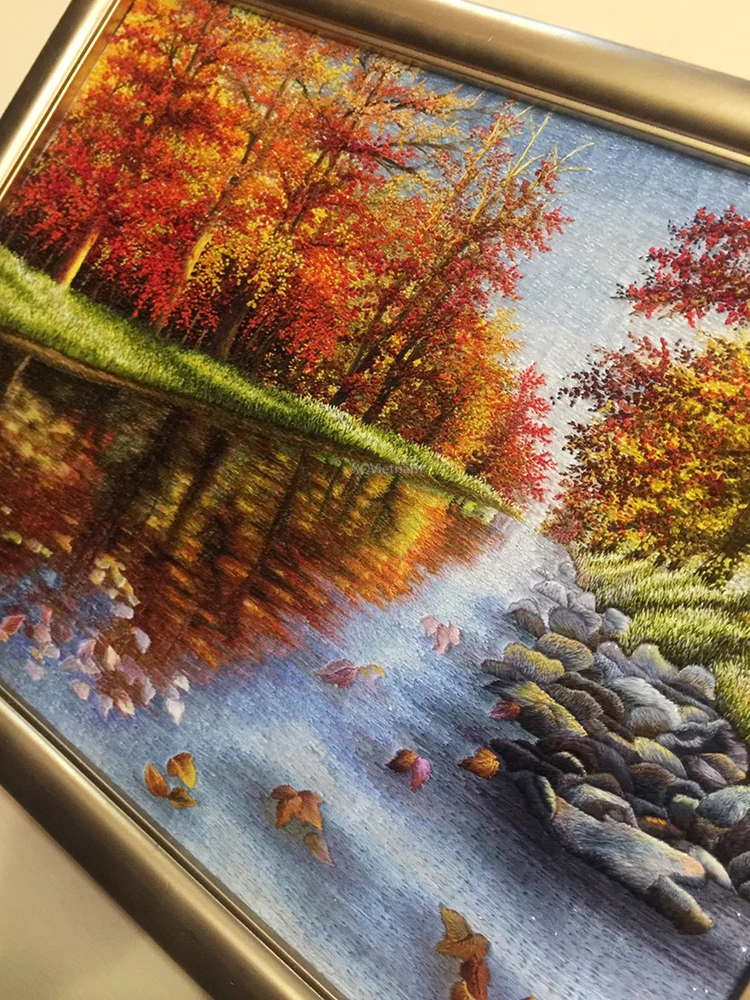 Vietnam Traditional  Classical Style Decorative Paintings The Beauty of Nature Hand Embroidery Artworks