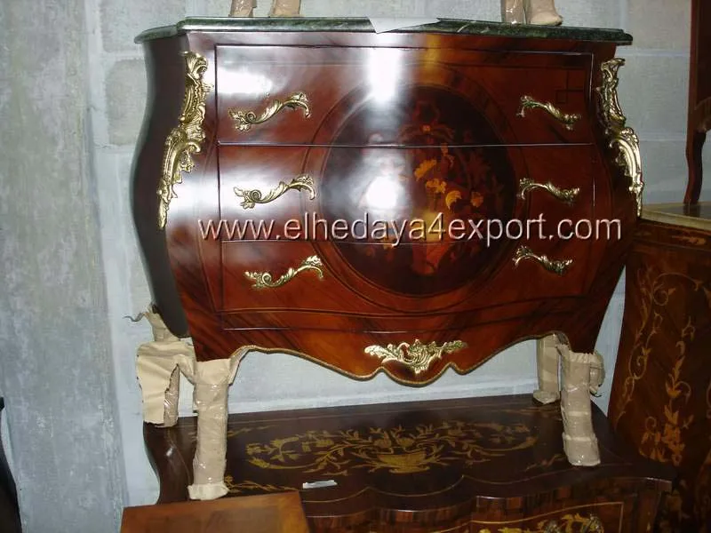 
French style painted commode with ormolu - antique bombe commode 