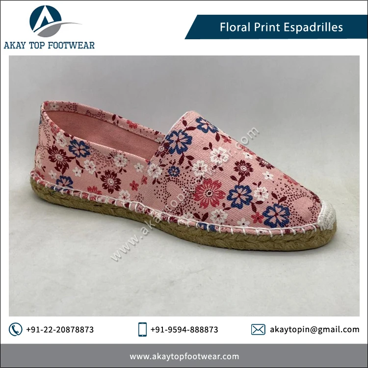 Summer Breathable Lightweight Custom Size Floral Print Solid Color Traditional Espadrilles Flat Shoes Top Listed Indian Vendor