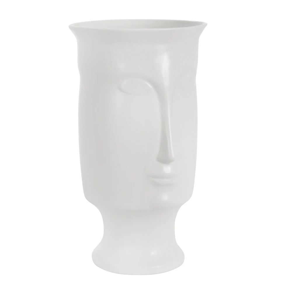 Sagebrook Home Ceramic Face Vase W/Base White 11 inch Premium Quality Wholesale Supplier