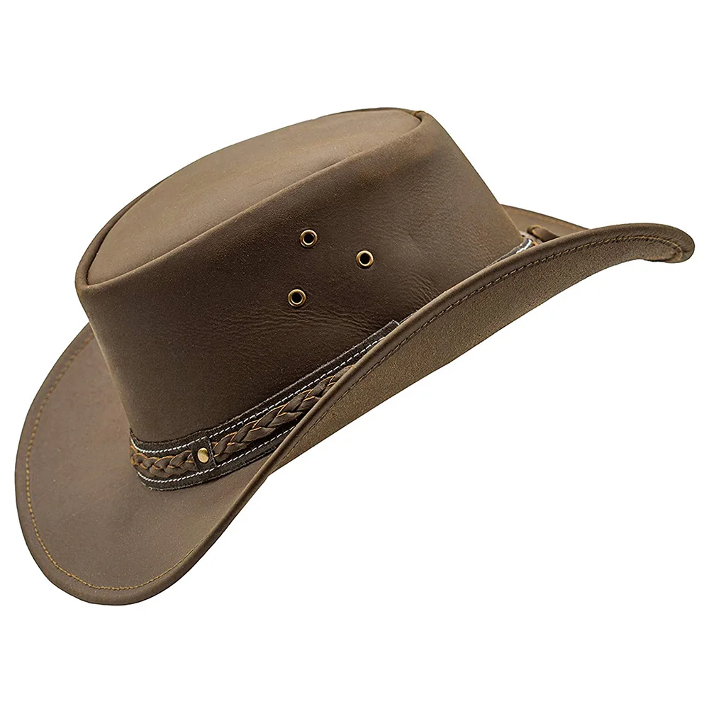Good Quality Handmade Leather Western Cowboy Hat Western Style Outback Leather Cowboy hat for Men and Women