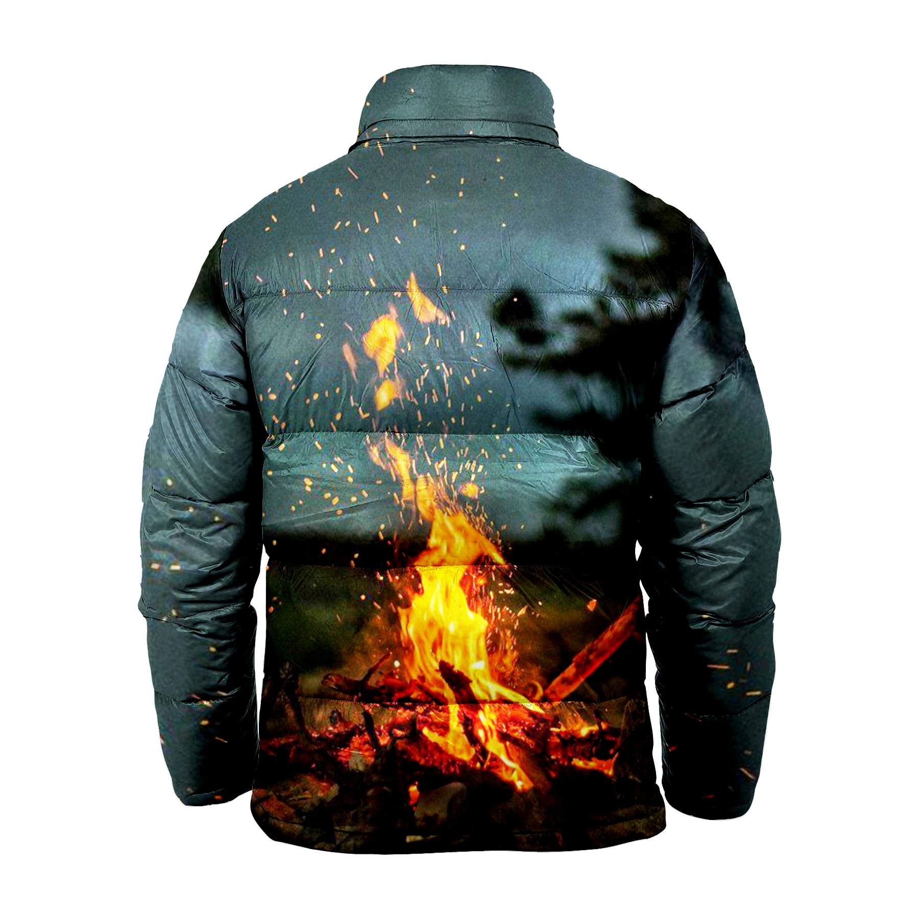 Men Women Fashion Custom wholesale Burning Fire pattern printed Puffer bubble jacket