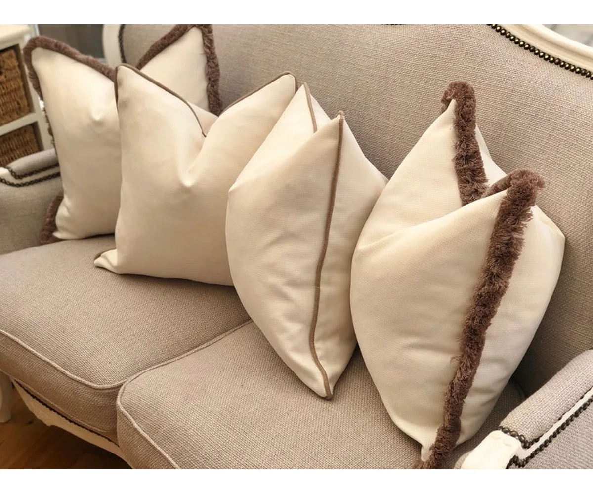 Home Decorated fringed cream ivory beige brown throw pillows luxury costal new house