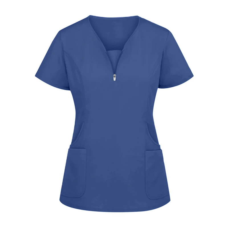 Solid Print Short Sleeve V-neck Carer Top Health Worker Scrubs Top Nursing Uniform For Male Female Dental Medical Uniform