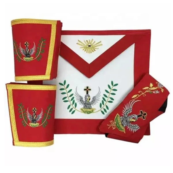 Masonic Regalia Rose Croix 18th Degree Apron Gauntlets & Collar Set Embroidery Apron,Collar & Cuffs