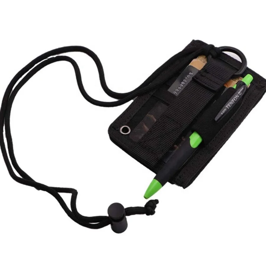 Tactical Multifunctional ID Card Pouch Neck String Lanyard Pen Holder for Outdoor