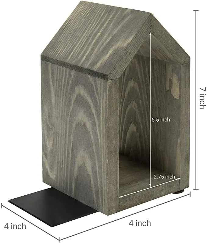 SINORHEMA Vintage Gray Wood and Black Metal Decorative House-Shaped Design Book Ends  Book File Magazine Solid Wood Bookstand