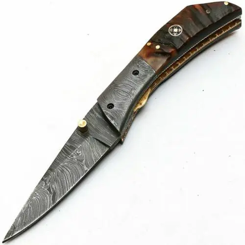 Best Selling Product Tactical Folding Blade Wood Handle Knife Outdoor Bushcraft Hunting Camping Damascus Pocket Knife