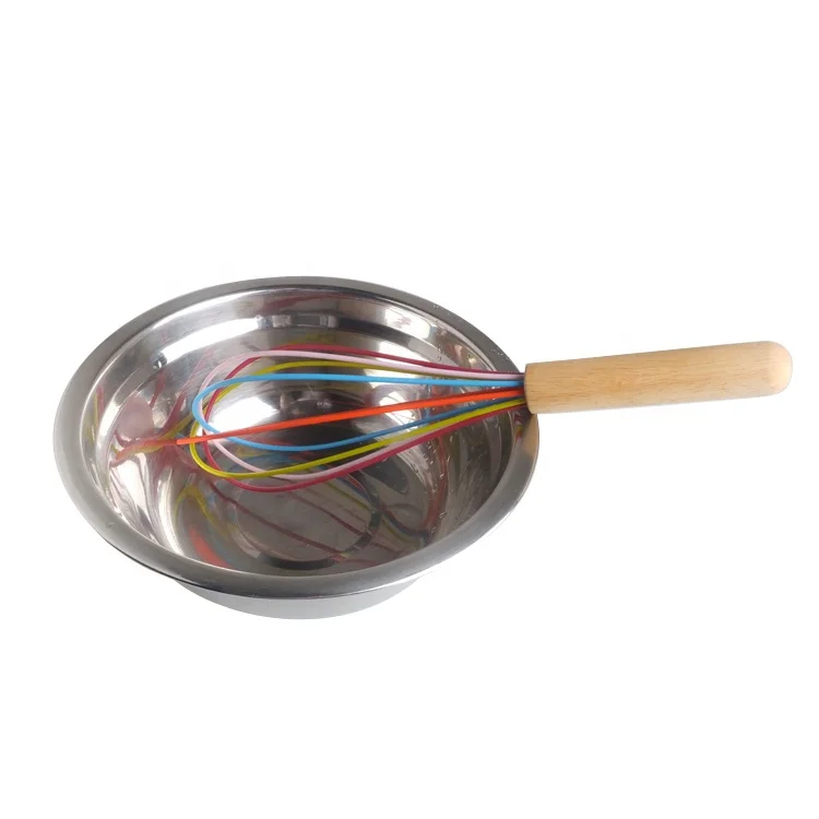 10 Inches Sturdy Oak Wood Silicone Wire Egg Beater Egg Whisk