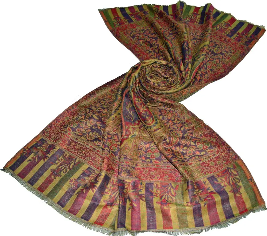 India Cashmere Shawl Autumn Women Long shawl scarf size 70x200 Cms Multi Colour Antique Reversible Designs Jacquard woven