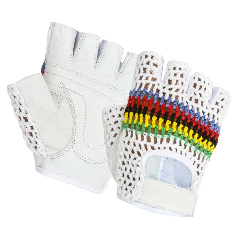 Best design brown leather, white crochet breathable  cycling gloves