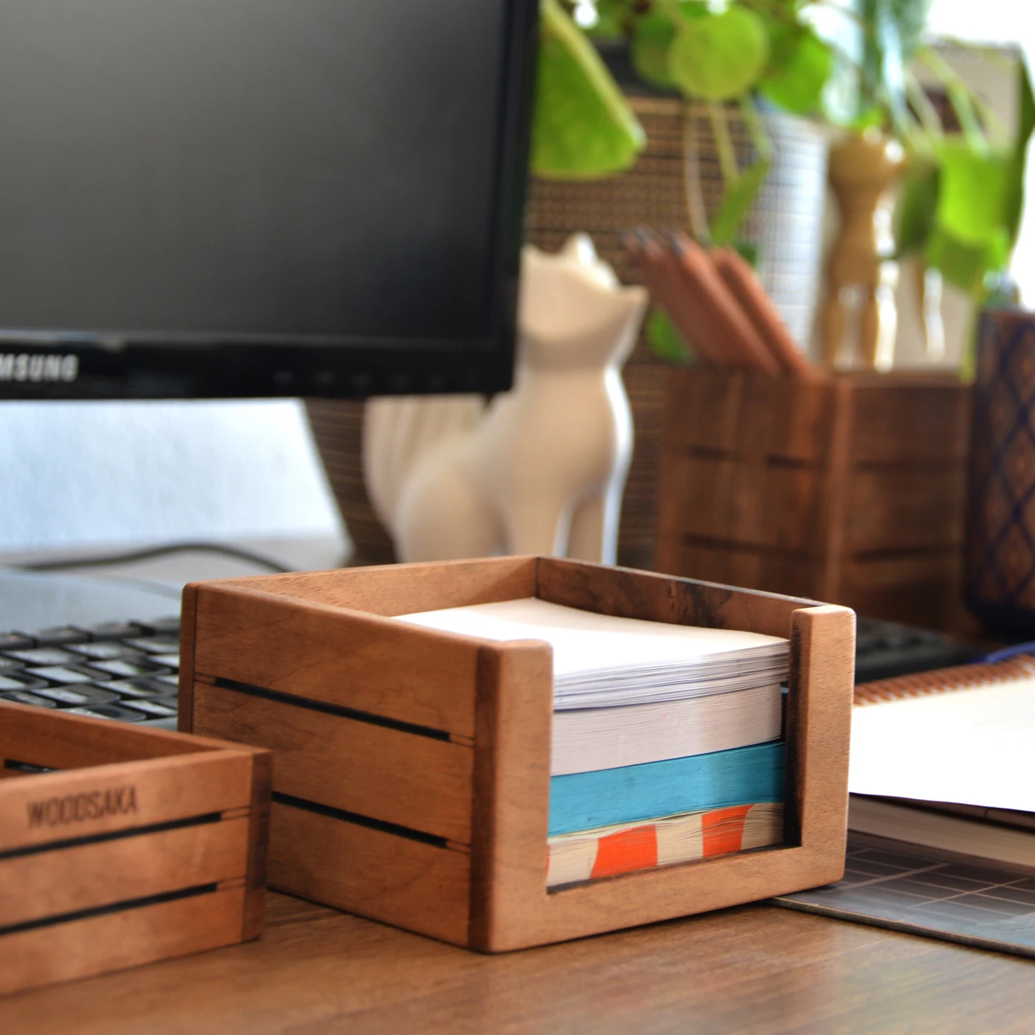 Craft Paper Cube Holder   I  3Line Note Paper Box - WOODSAKA   I   Note Paper Holder  I    Desk Accessories