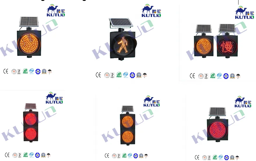 High Brightness 200mm/300mm/400mm IP65 Yellow Flashing Warning Solar Traffic Lights