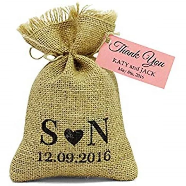 Christmas Burlap Jute Drawstring Promotional Gift Bags for Holiday Gift Wrapping