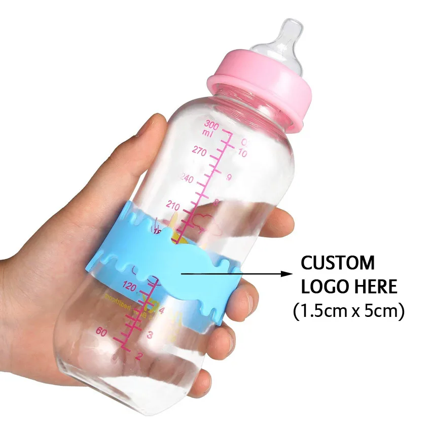 wholesale custom embossed logo safety silicone baby bottles label bands