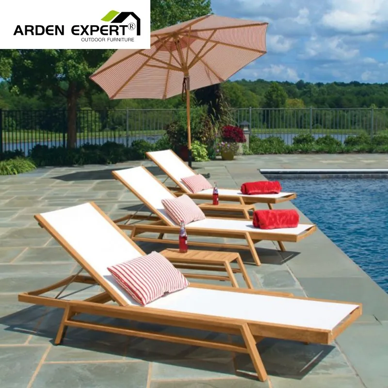 Outdoor Teak Furniture Waterproof Fabric Wood Sun Lounger Poolside Teak Sunbed