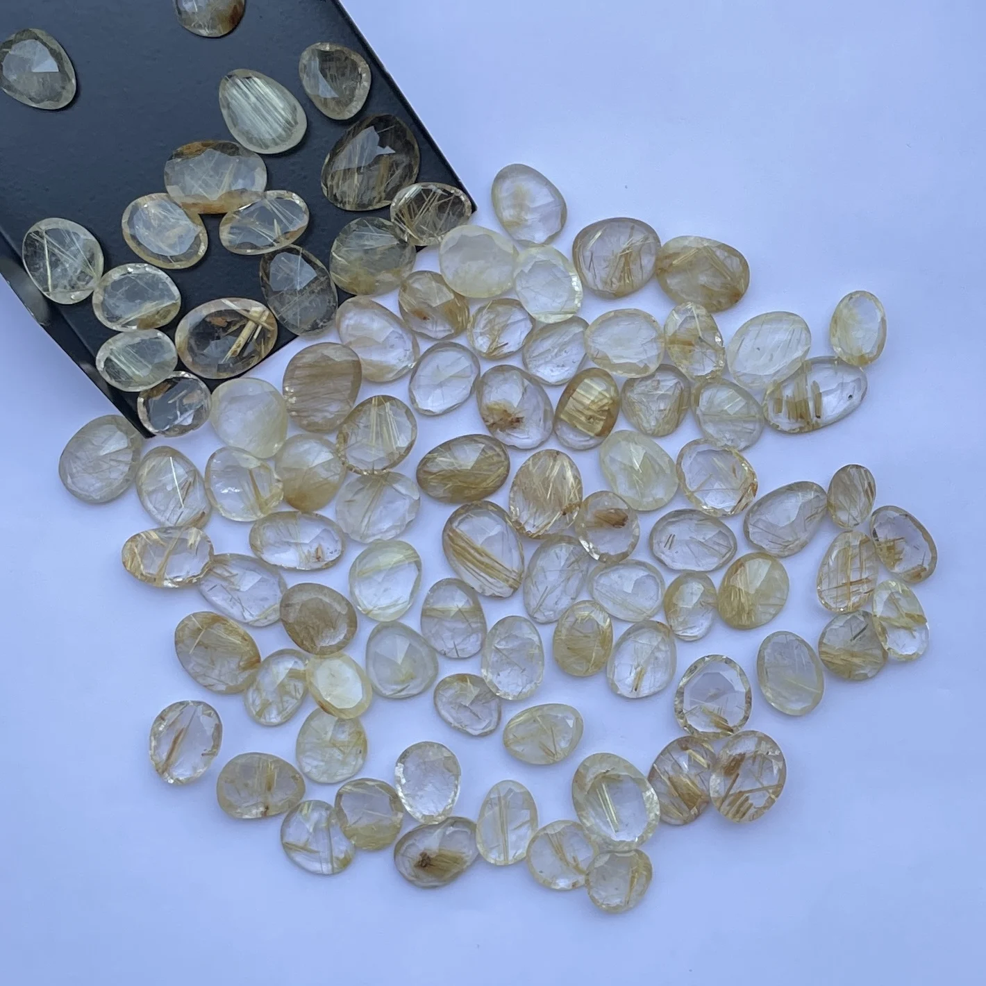 Free Size Natural Golden Rutile Stone Rose Cut Polki Slice Gemstone for Setting Jewelry Making Rings Necklace Pendant Buy Online