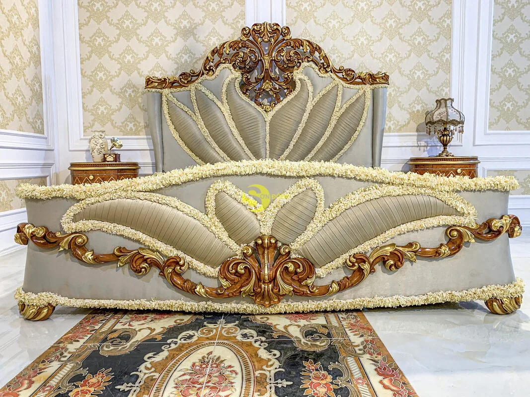 Классическая европейская королевская кровать из ткани