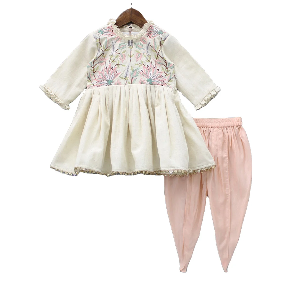 Ultimate Indian Stylish Girls Kids Wear Thread Sequin Embroidered Silk Top Patiala Punjabi Style Dhoti Half sleeves Cotton Top