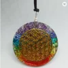 7 Chakra Onyx Stone Gemstone Pendant With Flower Of Life Logo Energetic