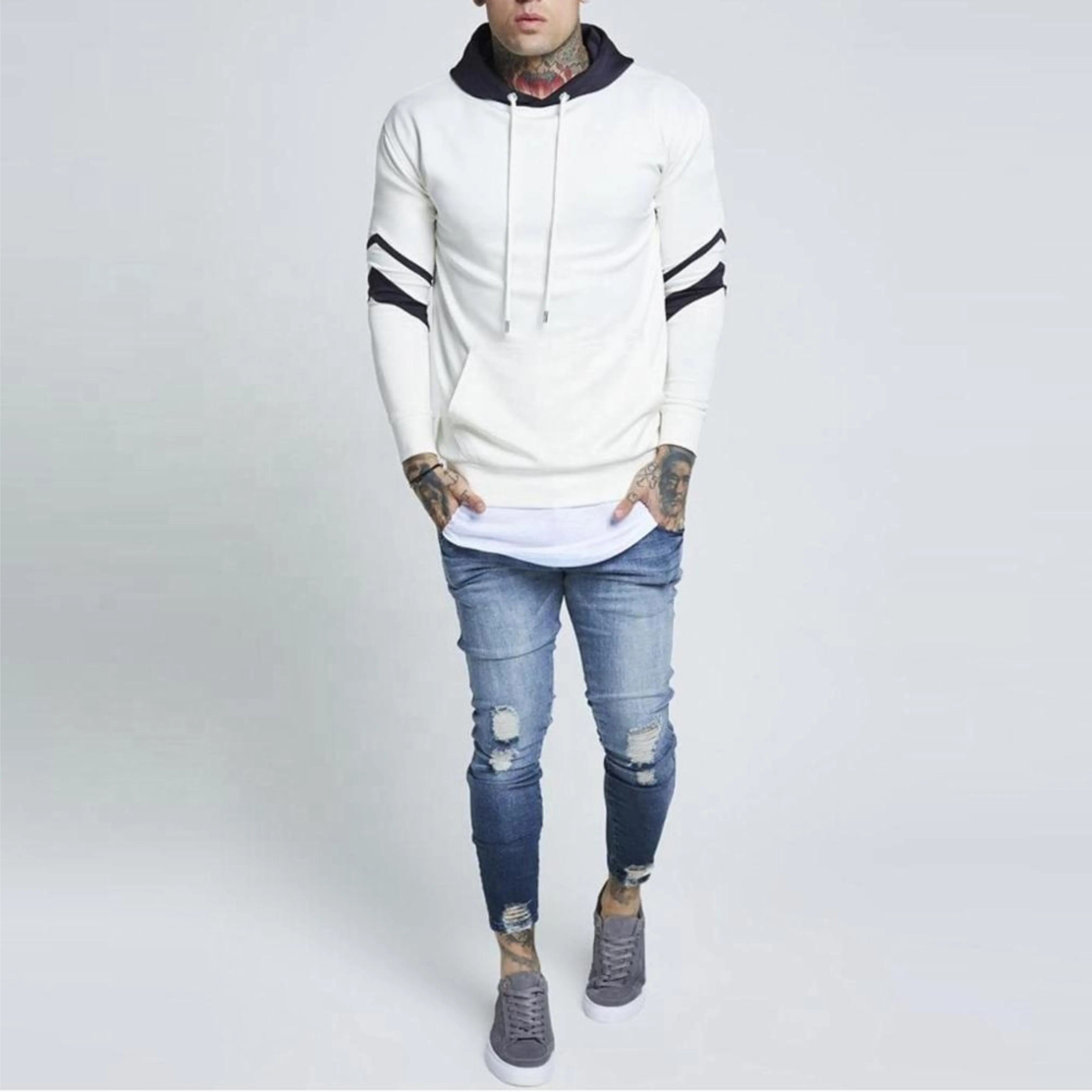 
White Sweatshirt with printed hood new latest design 100%Cotton fleece lining hoodies for men custom best quality in cheap price 