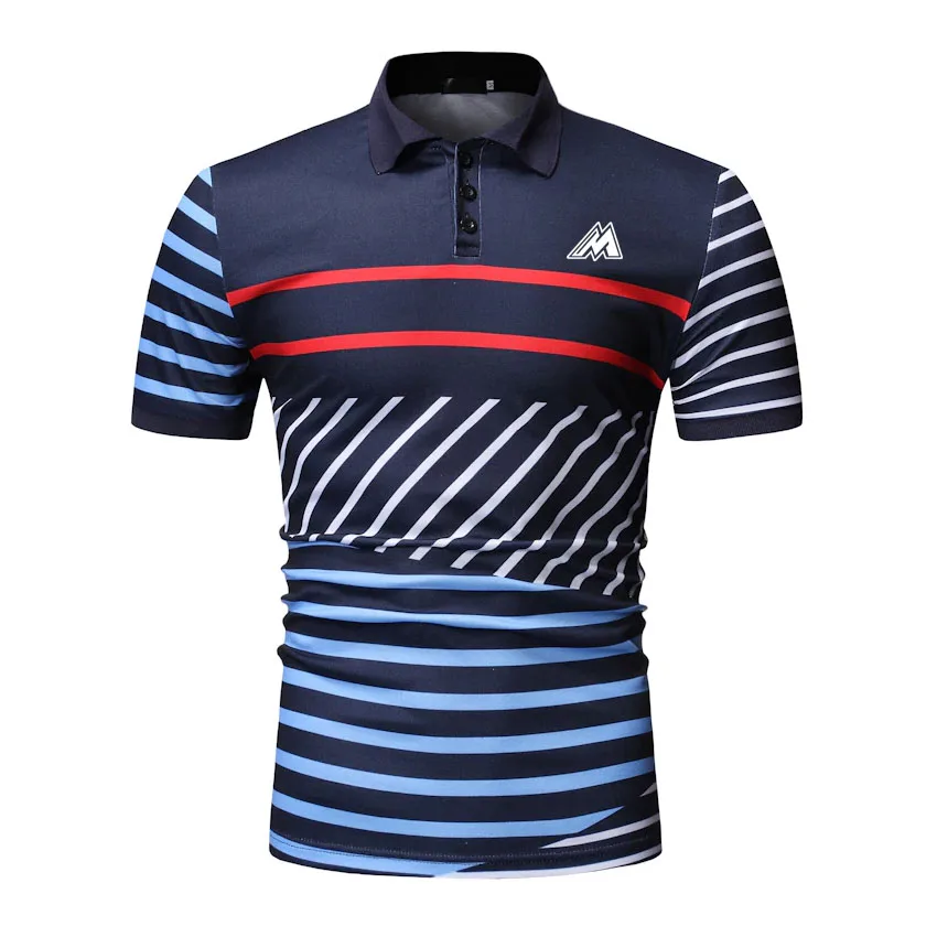  Новое поступление мужские рубашки поло с коротким рукавом Повседневная Деловая мужская одежда в полоску воротник-поло гольф рубашка для мужчин