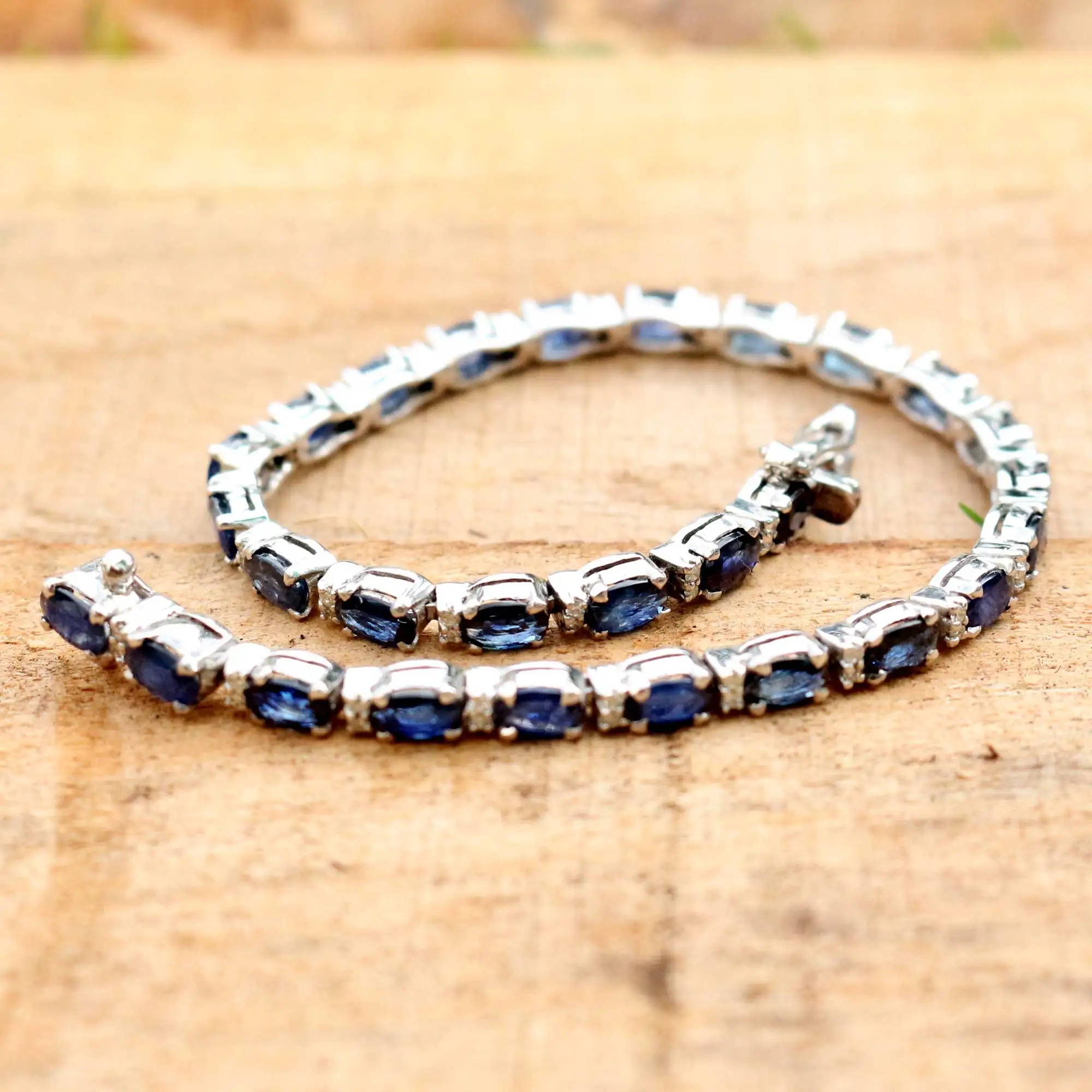 Браслет ручной работы из серебра 925 пробы с натуральным Синим Сапфиром И Бриллиантами 3x5 мм