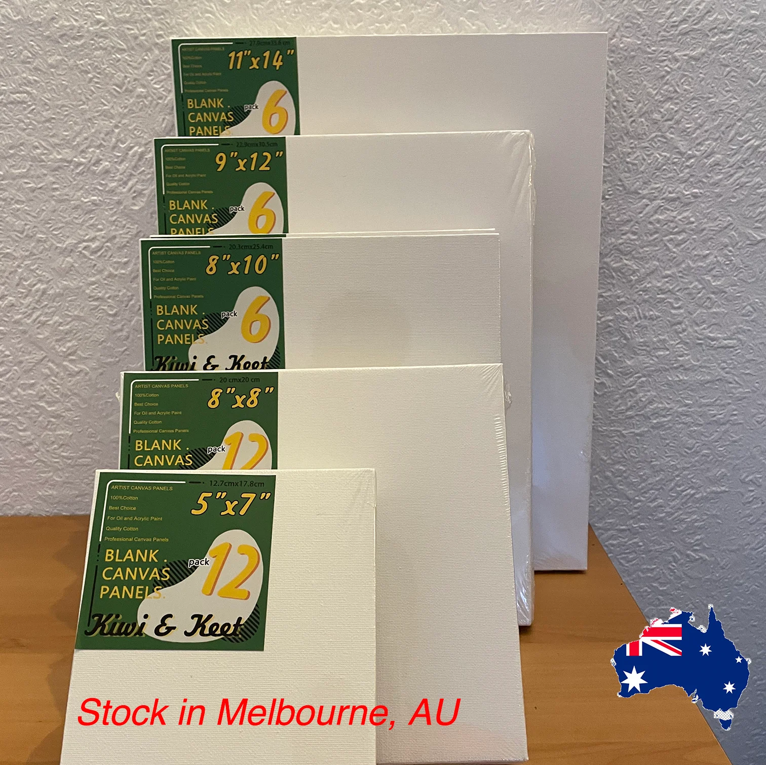 Kiwi & Keet Blank Cotton Canvas Panels Board for Acrylic Oil Paint - Acid Free for Artists Students Kids - Stock in Australia