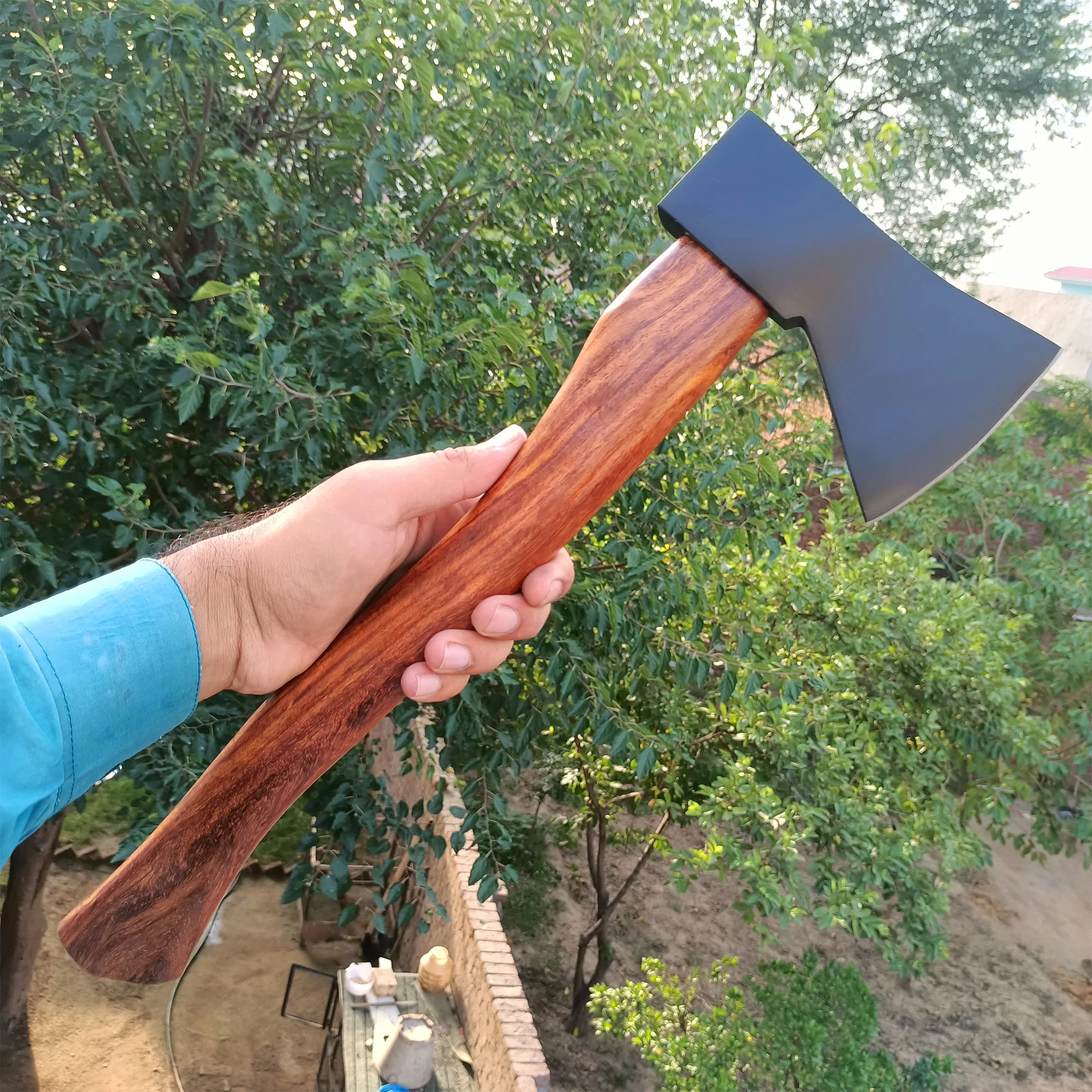 Топор викингов ручной работы из углеродистой стали с Черной головкой Медный топор для выживания и кемпинга деревянной ручкой оптовая продажа кожаным футляром