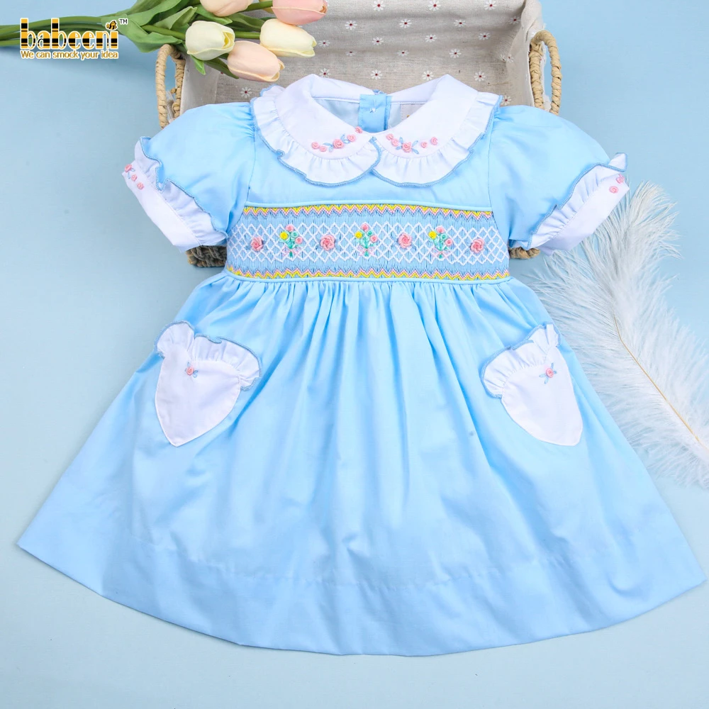 Rbrooch OEM ODM Kids Smocked Dresses Wholesale Manufacturer - BB2512 Brooch with White Floral Geometric 3D Children Summer Short