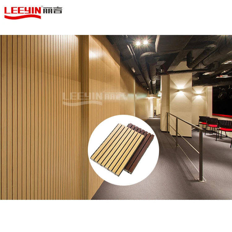  Огнестойкие звукопоглощающие панели Leeyin простая установка рифленая деревянная акустическая