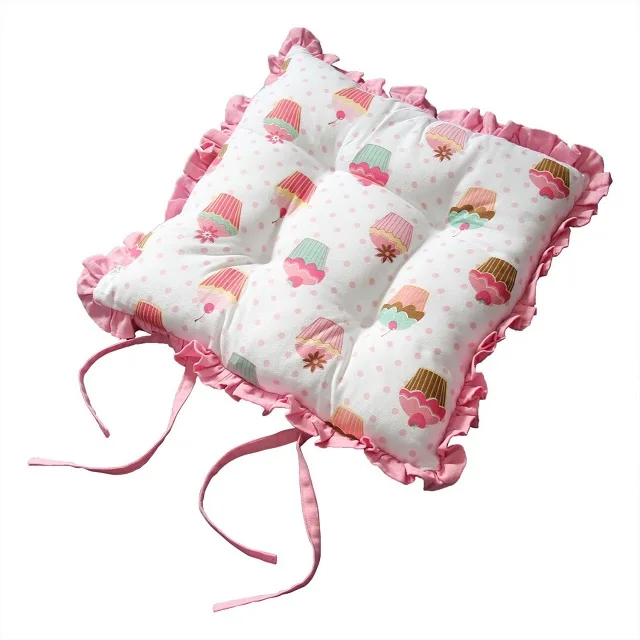 Printed pink color frilled 100% Organic Cotton soft GOTS Certified cushion chair pad