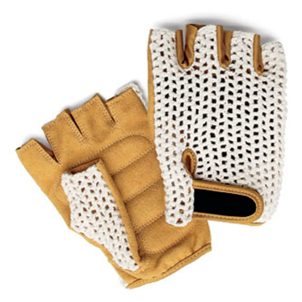 Best design brown leather, white crochet breathable  cycling gloves