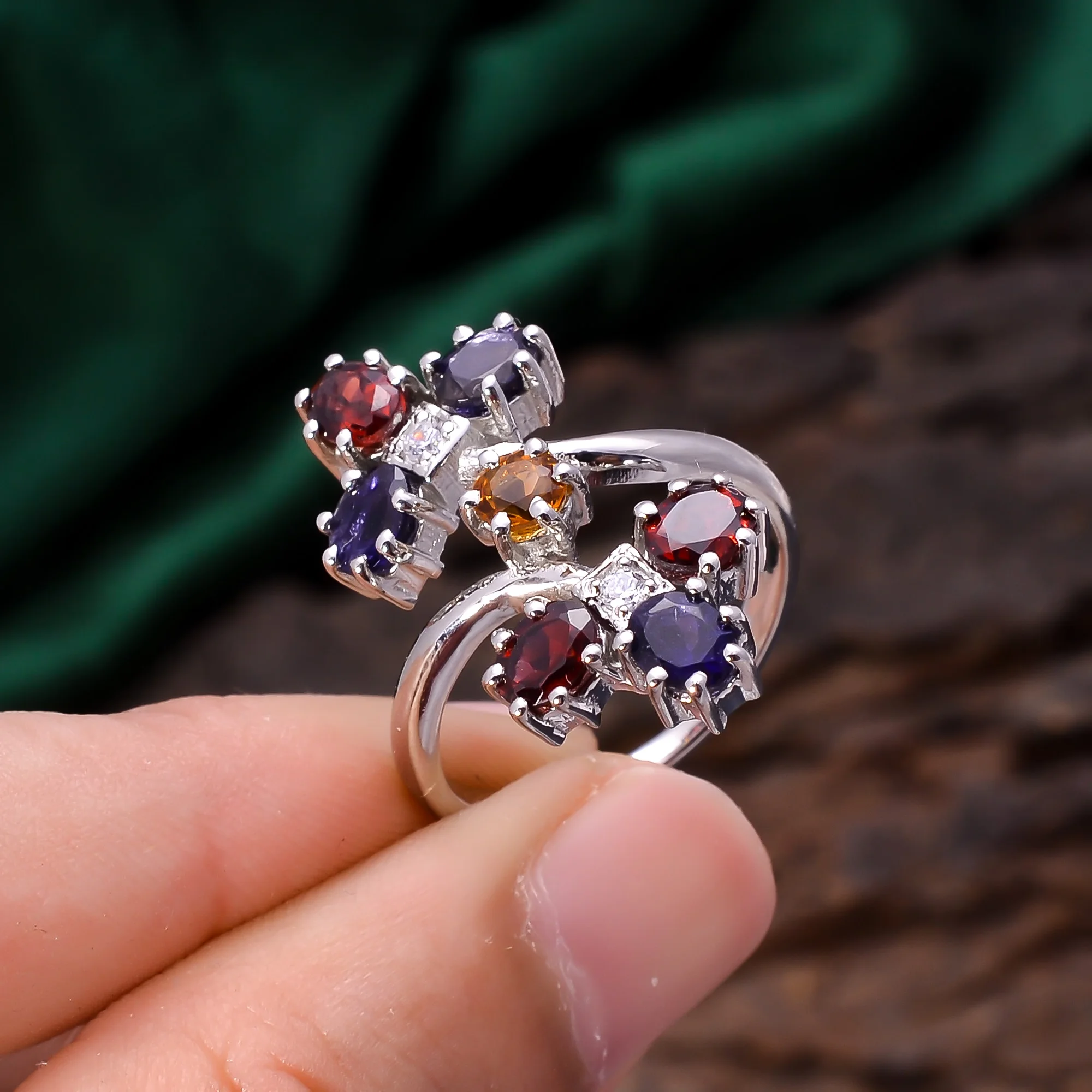 92.5 Sterling Silver 5.1 Gram Natural Multi Gemstone Faceted Round Shape Handmade Beautiful Vintage Ring Wholesale