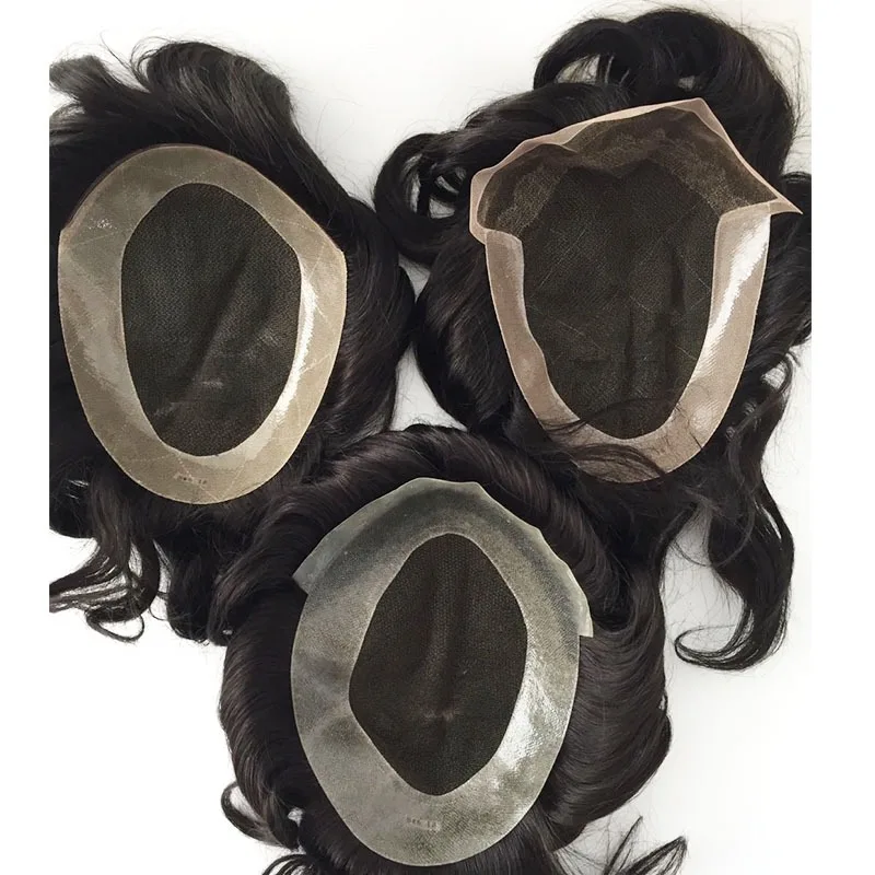Best price high quality men toupee fine mono human hair replacement system glue wigs for men