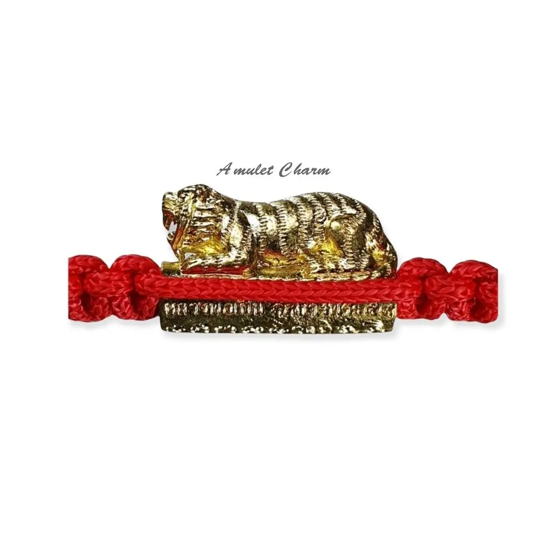 Tiger Bracelet Nylon Red and Black  Bang Phra Temple Powerful Thai Amulet Jewelry From Thailand