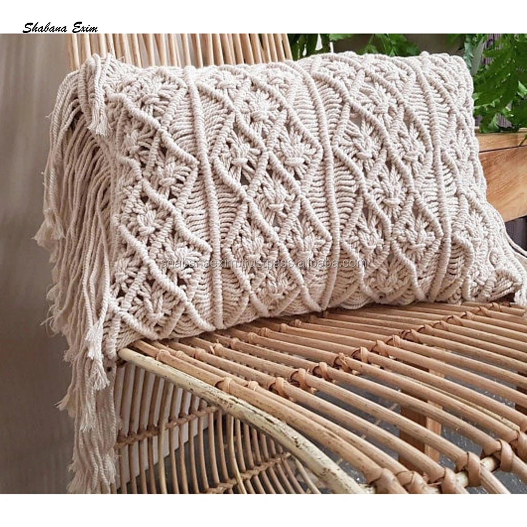 Cotton Macrame Pillow Cover Cushion Cover Home Textiles Decorative Crochet Boho Throw Pillow Case