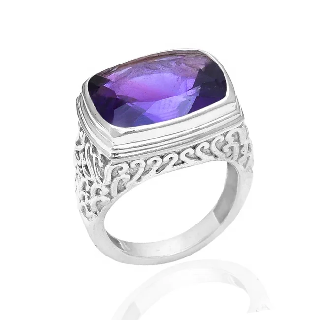 Wholesale Amethyst Semi Precious Stone 925 Sterling Silver High Quality Mens Jewelry Ring