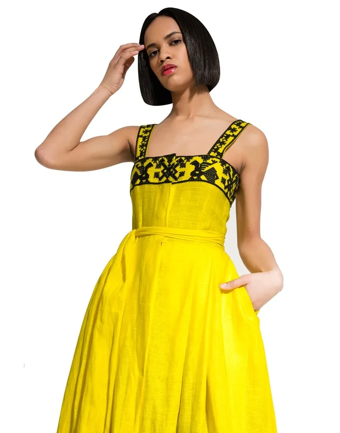 
Hot Selling Exclusive Design Bring Luck Ethno Chic Custom Hand Embroidery Ukrainian Long Women Dress Boho Style Maxi Dress 