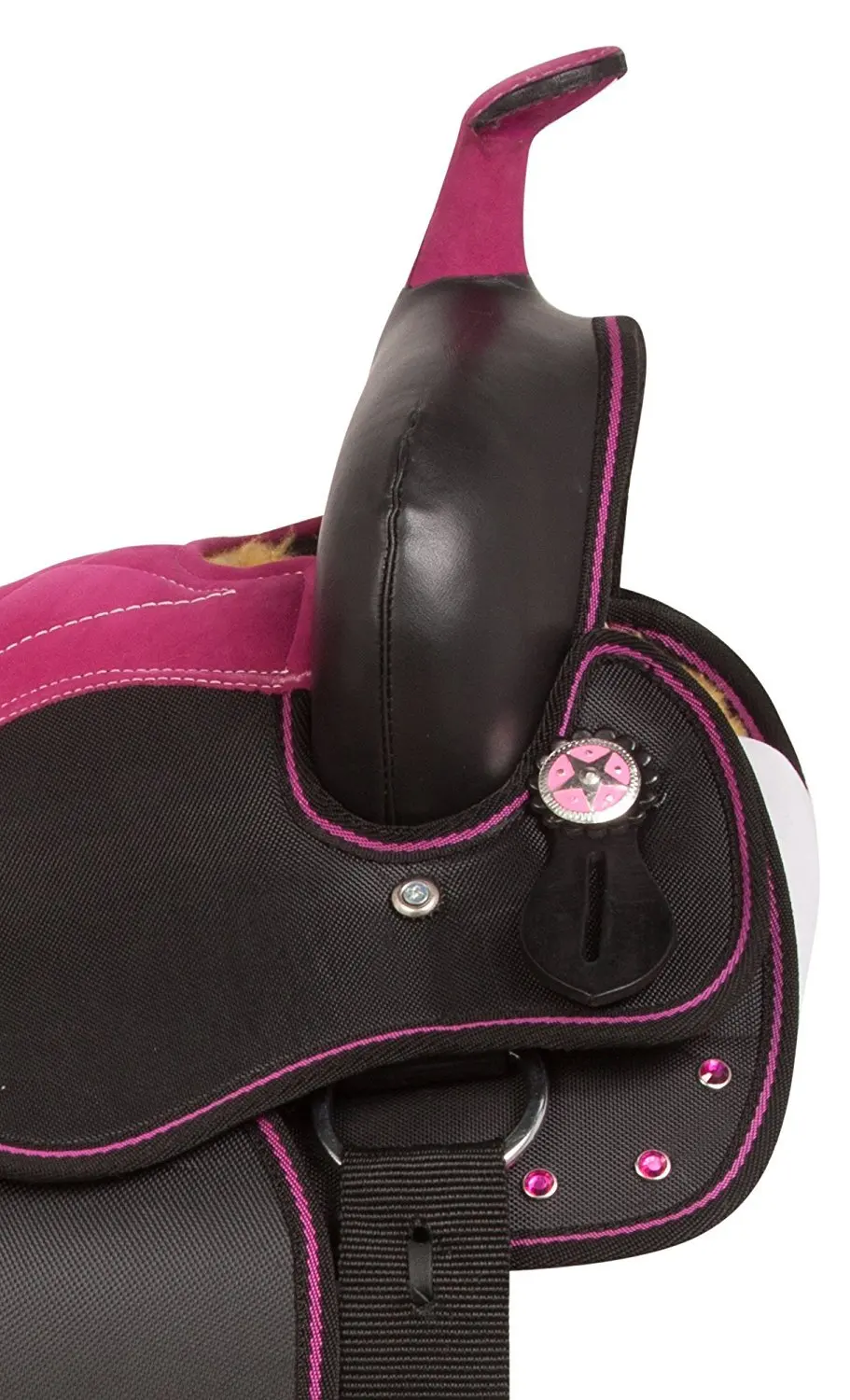 Premium Horse Western Synthetic Black & Pink  Corner With Pad Classic Design Western Synthetic Western Saddle