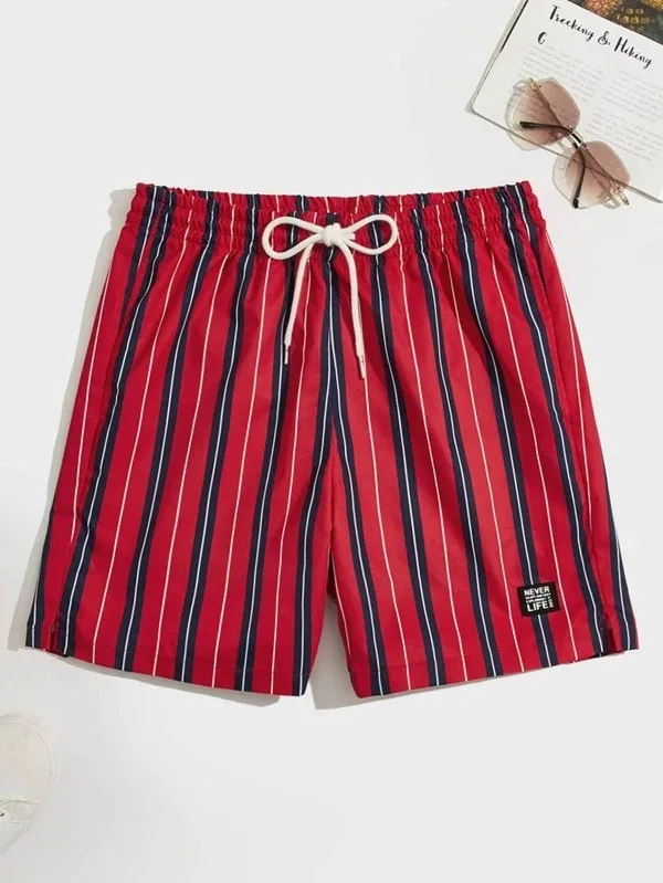 Men Slogan & Striped Shorts Wholesale Custom Design Casual Workout Side Pockets Mesh Running Cargo Shorts For Men