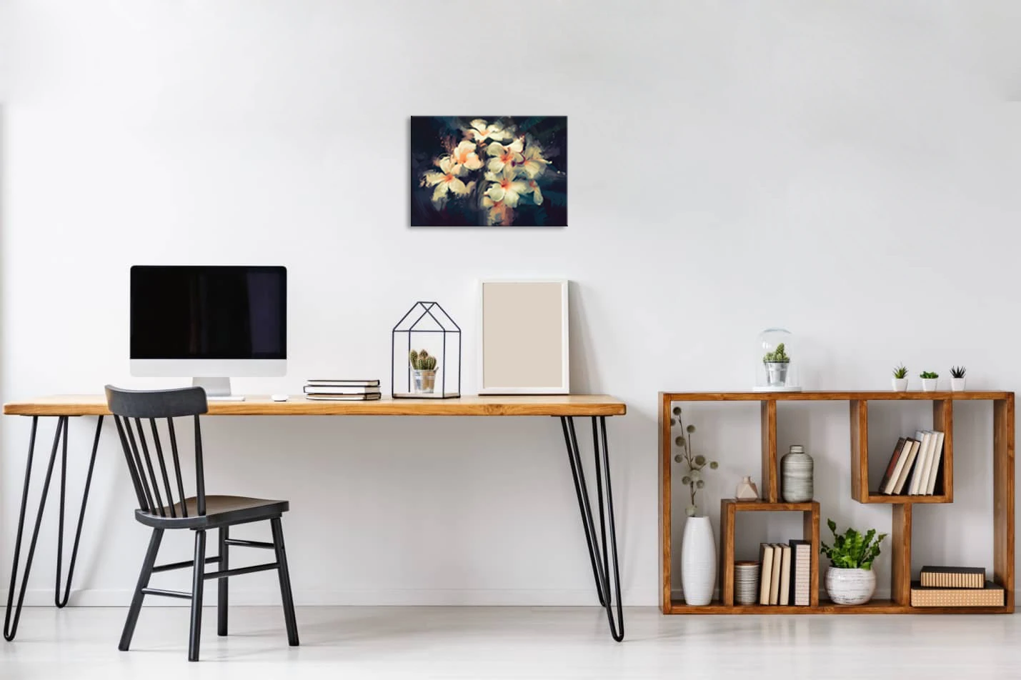 
Oil painting Canvas Beautiful white flowers in dark background (42293112) Semi handcrafted for Home Decoration 