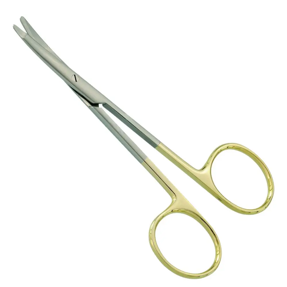 Blephroplasty Scissors Curved Flat Tips one Serrated Blades TC Scissors 4.5inch