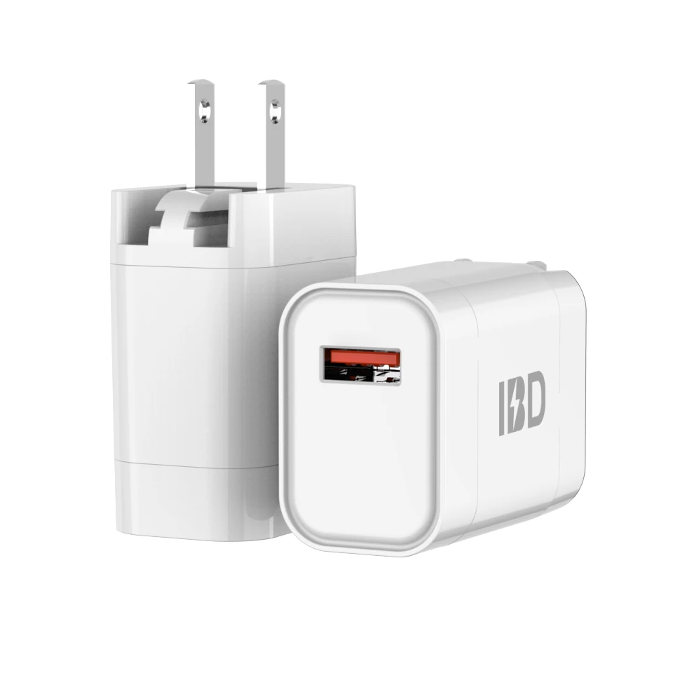 IBD EU/AU/UK changeable and foldable plug single qc3.0 18w usb home wall socket charger