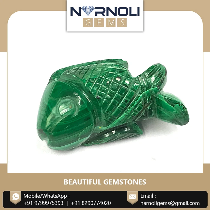 Натуральный Полудрагоценный малахит резной в форме рыбы